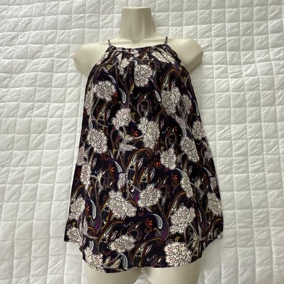 THE LIMITED Womens Top XS Black Floral Halter Tank A-Line Flowy Summer Feminine - Picture 1 of 8